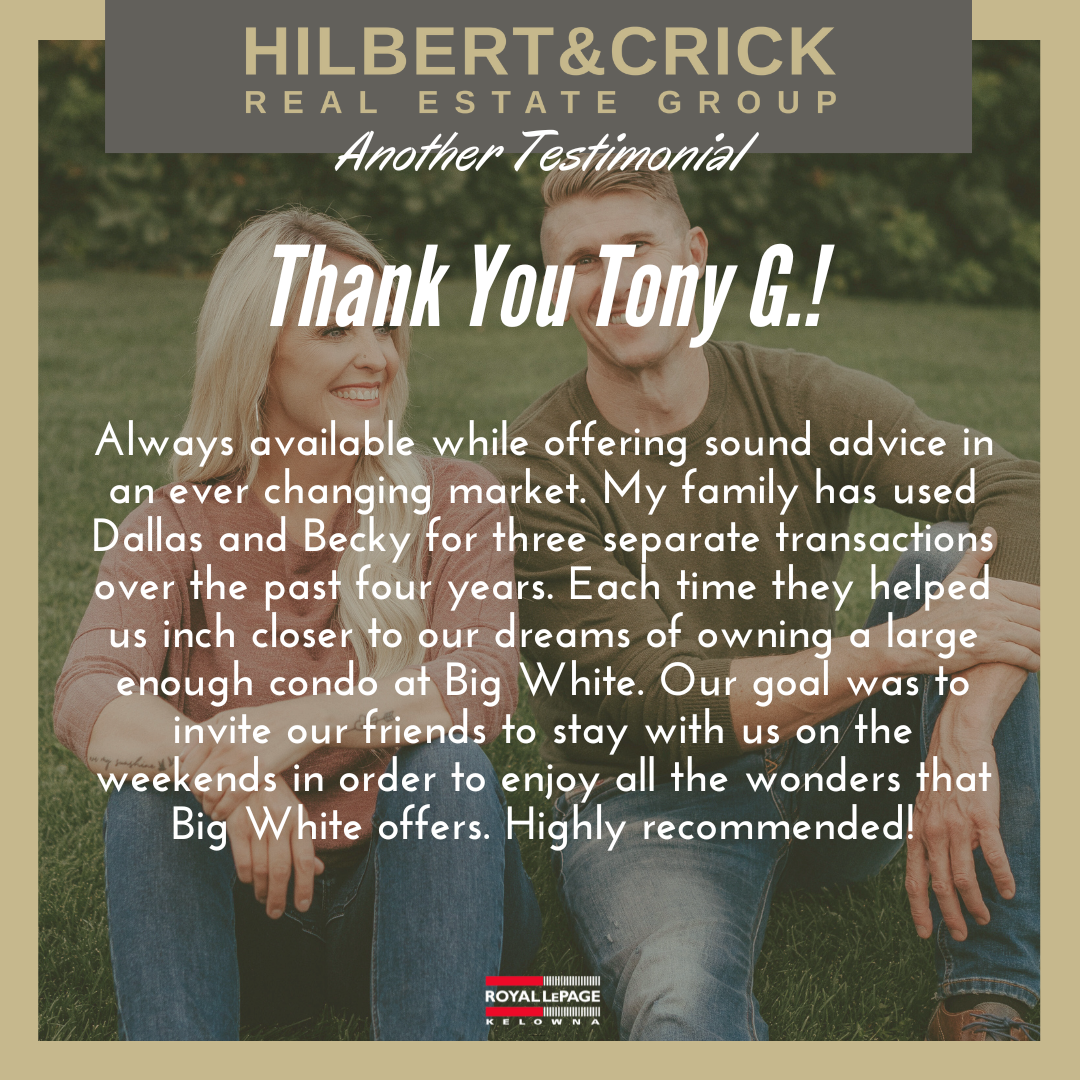 Tony G testimonial for hilbert crick real estate